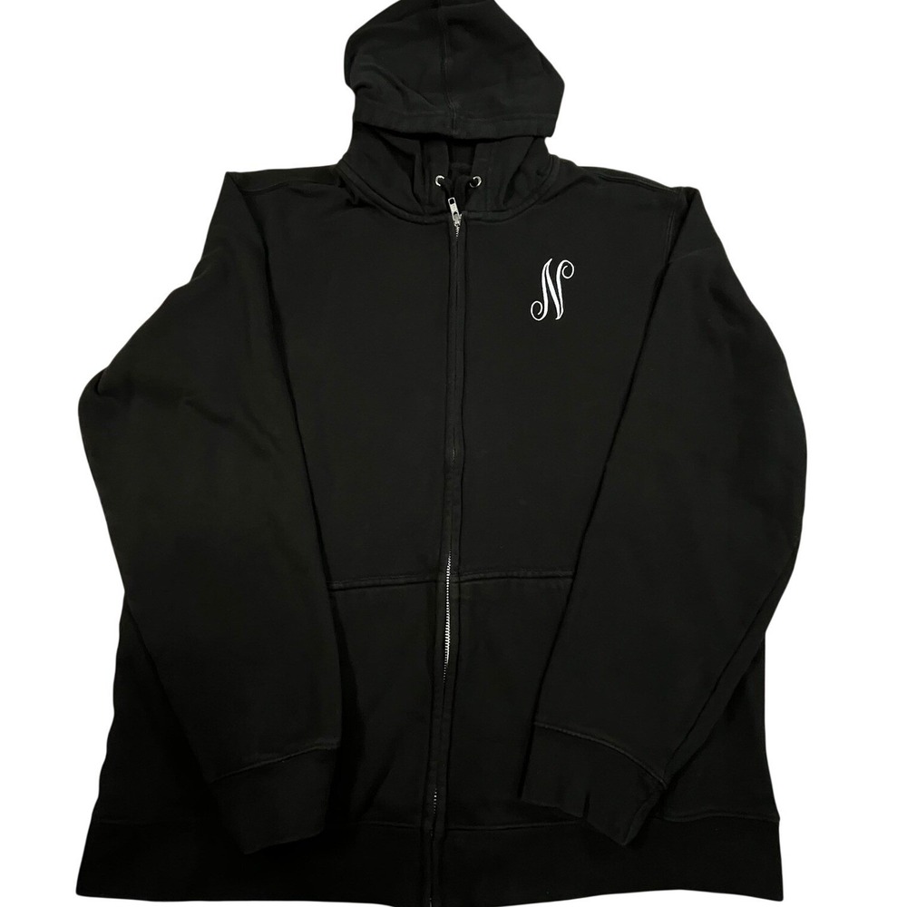 District Black Zip Hoodie Embroidered N Monogram Retro Grandma Grannycore Large